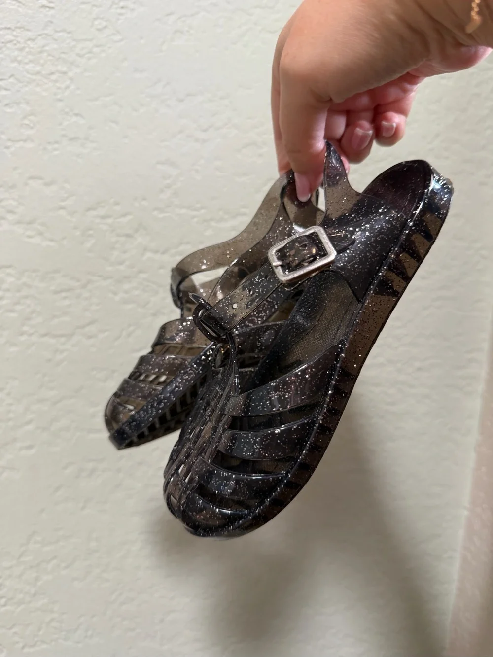Girls Clear Glitter Jelly Sandals - black